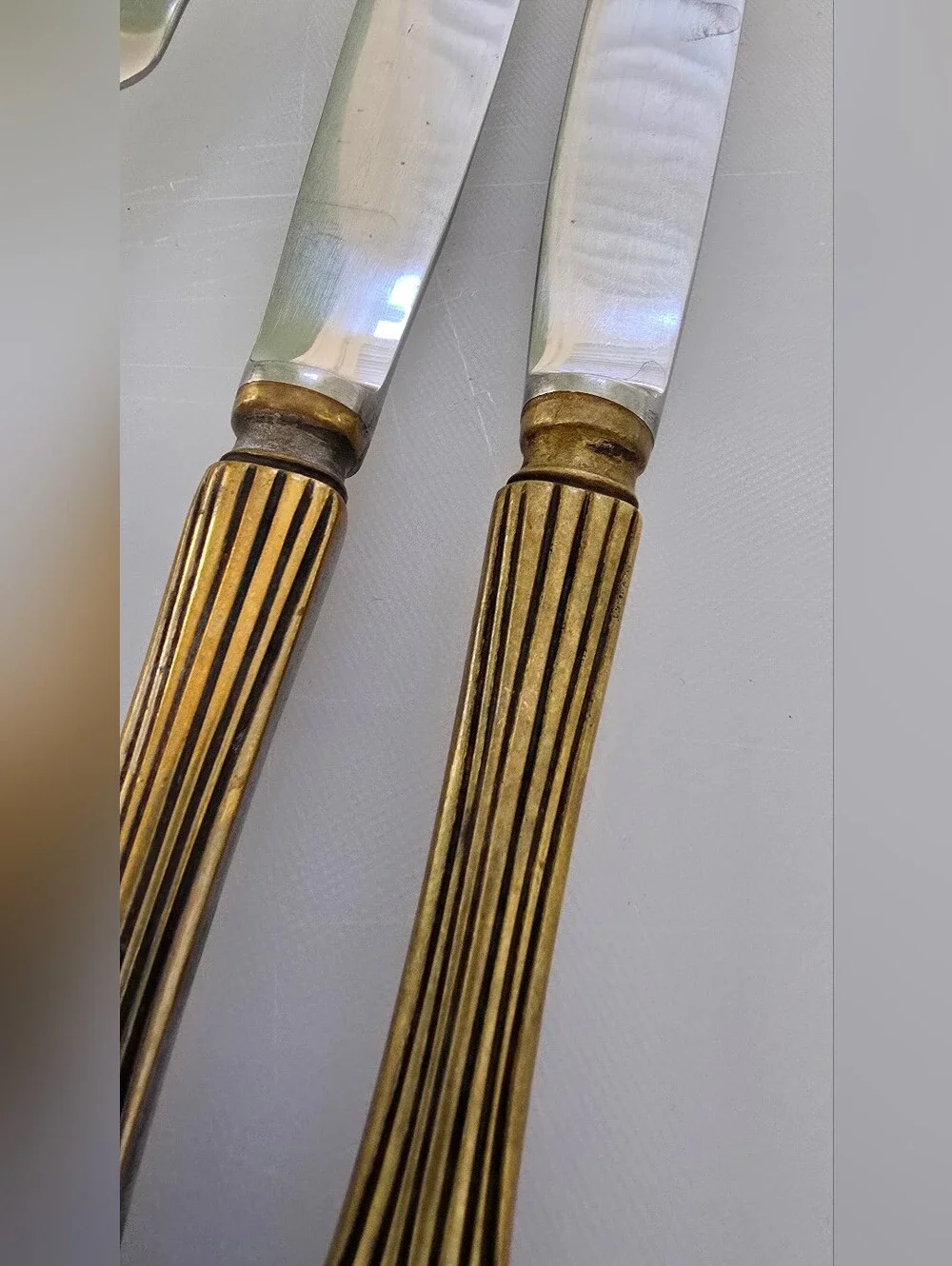 Vintage Fleur De Lis Flatware Set - Brass & Silver Tone - 2 Forks, 2 Knives MCM